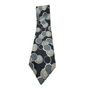 Swing Mens Silk Tie Black Grey Cream Geometric Swirl Circle Handmade Italy‎ VTG